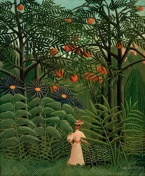 Woman Walking in an Exotic Forest